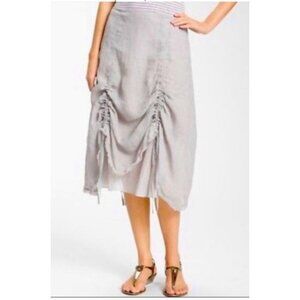 Eileen Fisher Linen Midi Skirt Woman 1X Gray Gauzy Lagenlook Ruched Bohemian